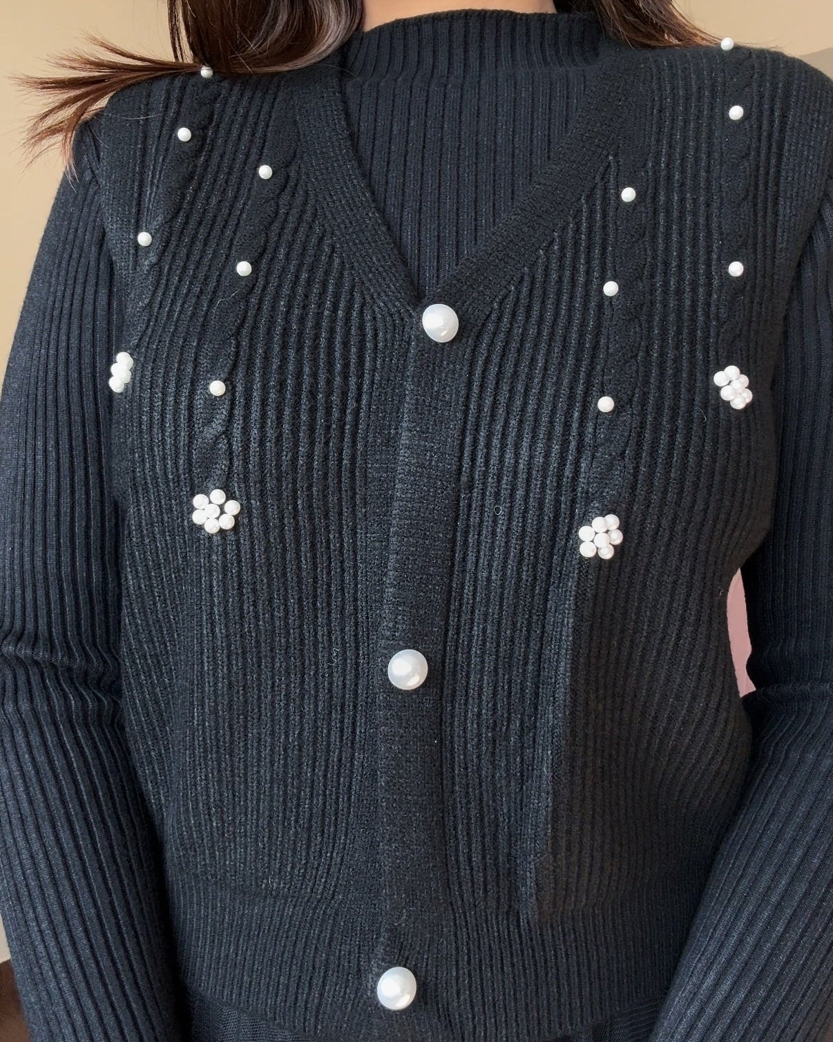 2 Piece Pearl Detailing Vest Top With Winter Dress