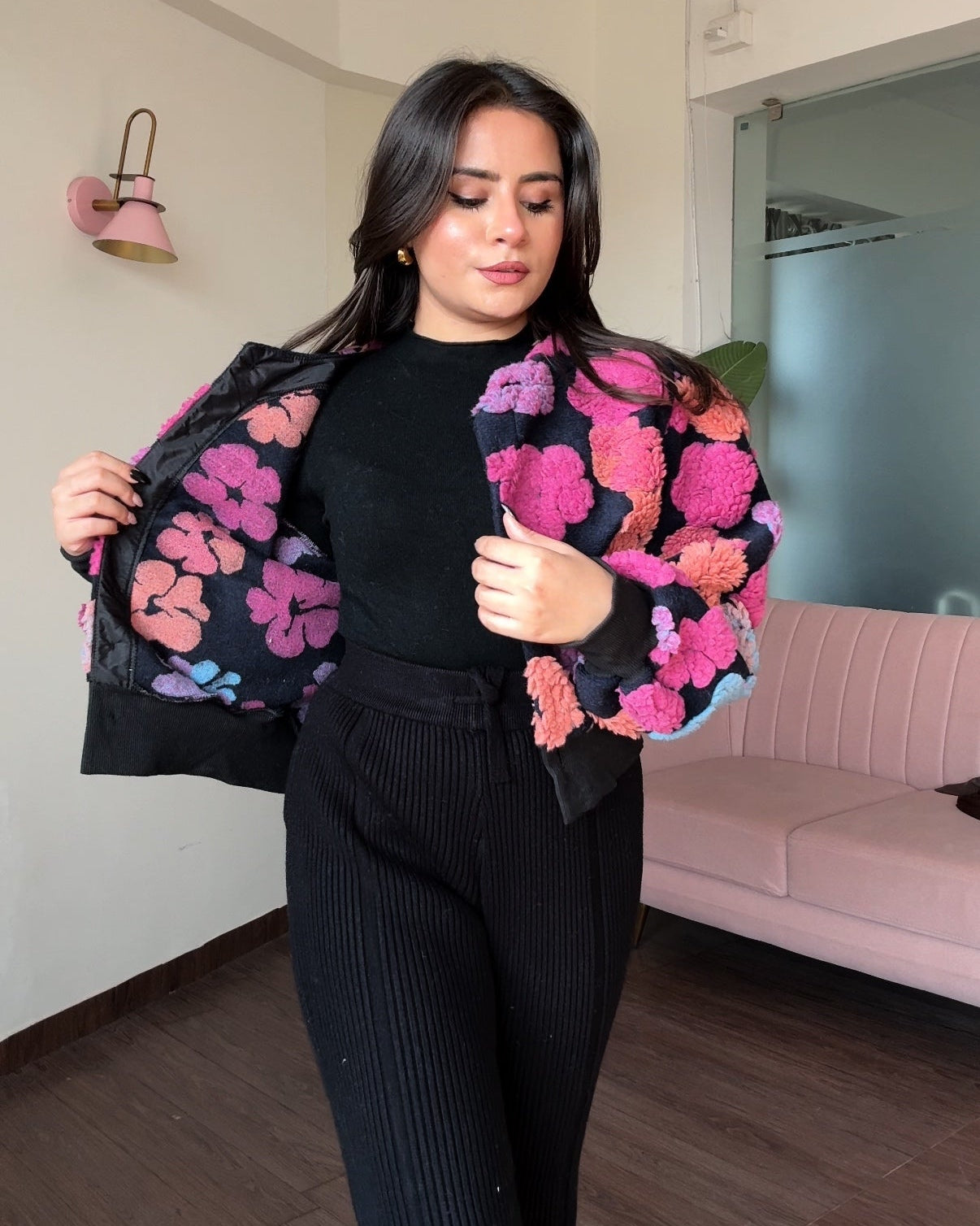 3D Floral Cropped Multicoloured Jacket