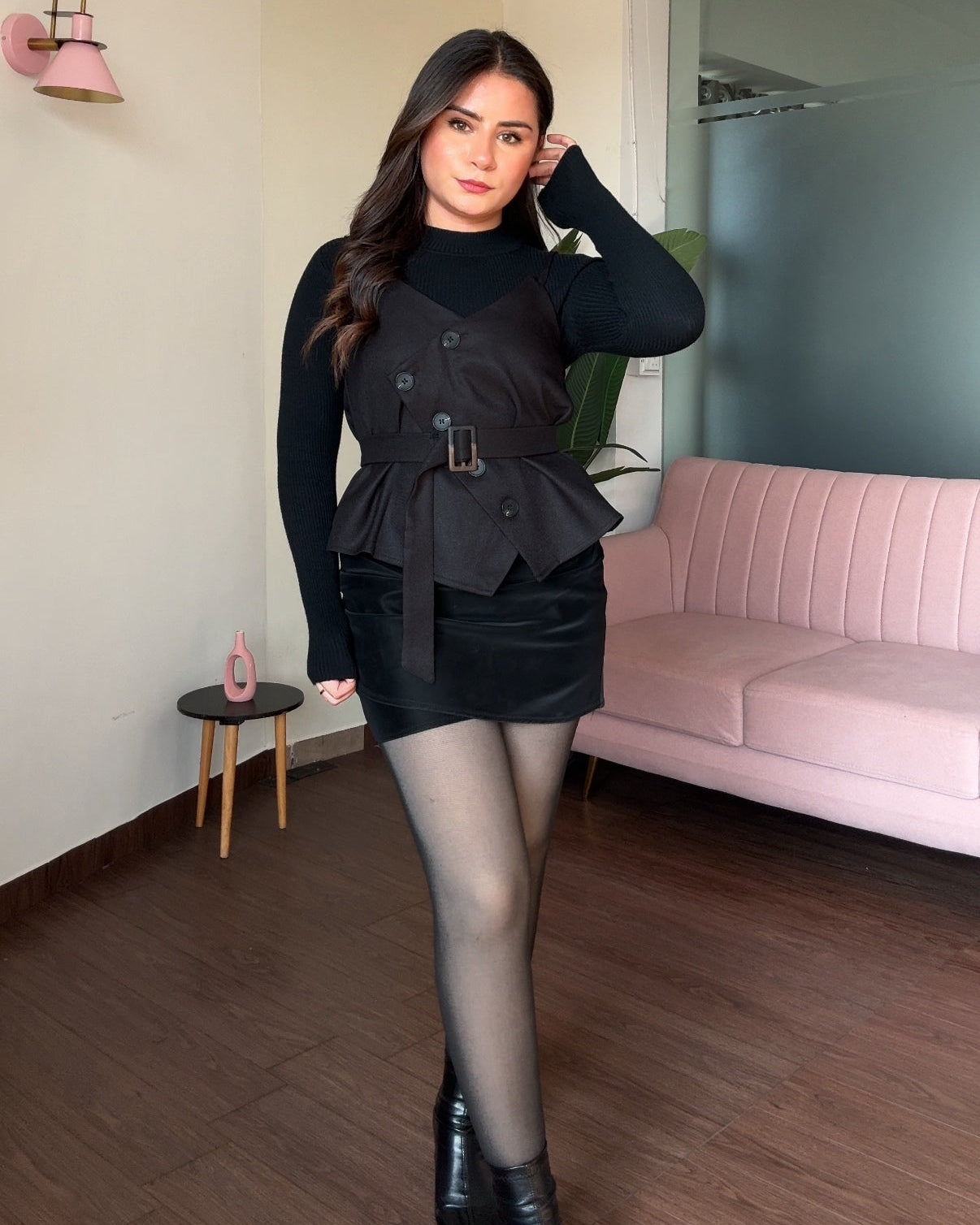 3 Piece Trench Vest Detailing Top With Belt