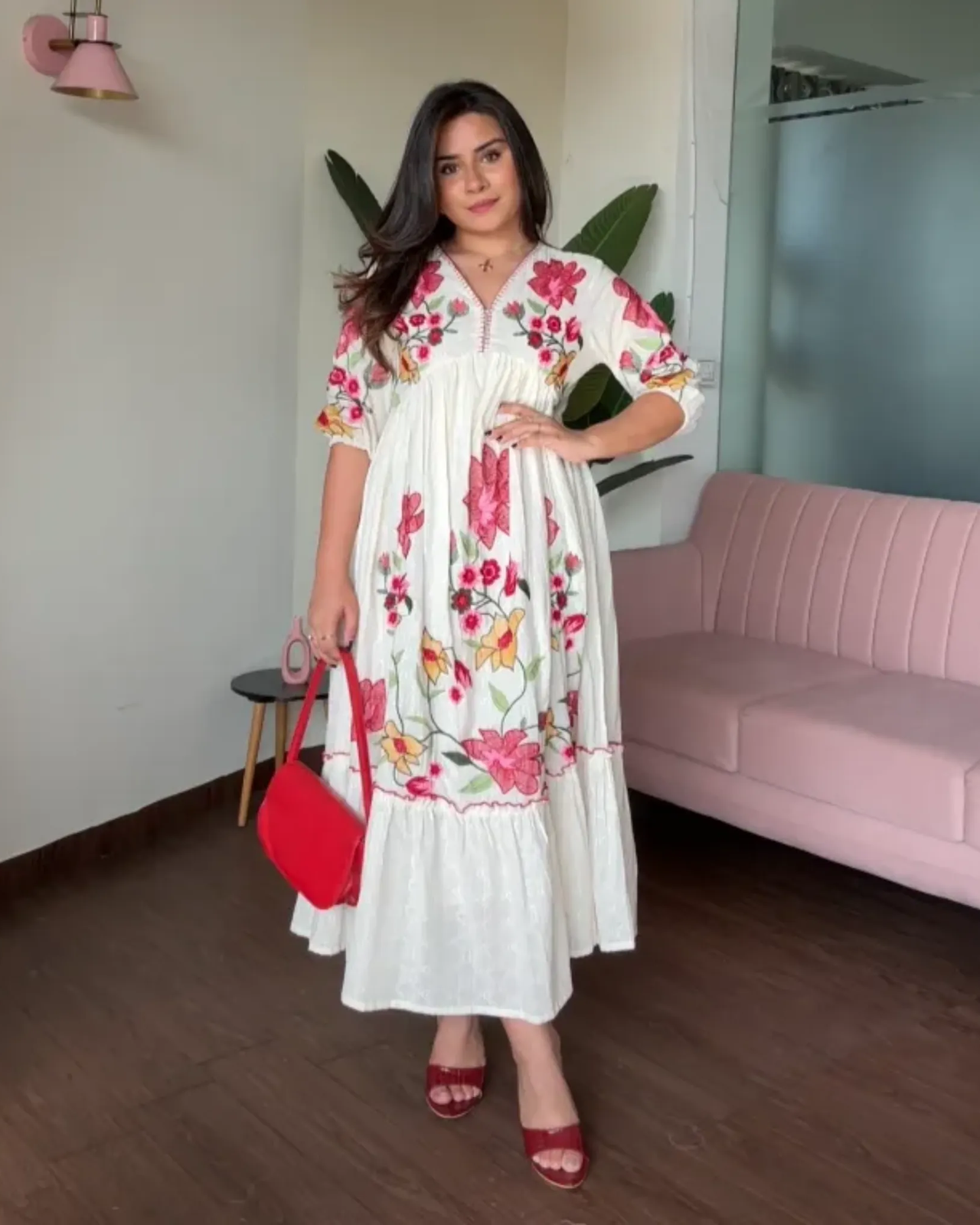 Aalia Cut Cotton Embroidered Flared Dress