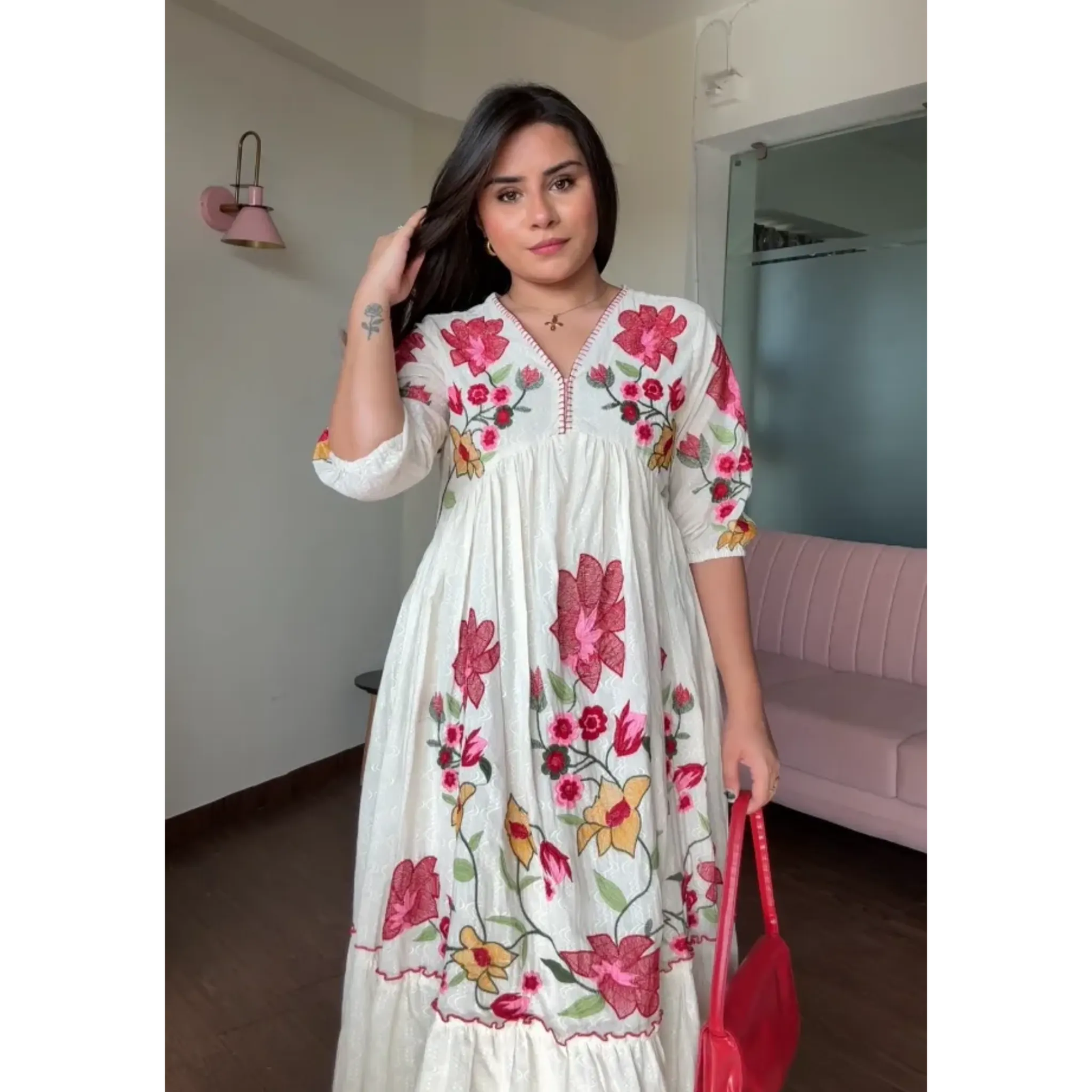 Aalia Cut Cotton Embroidered Flared Dress