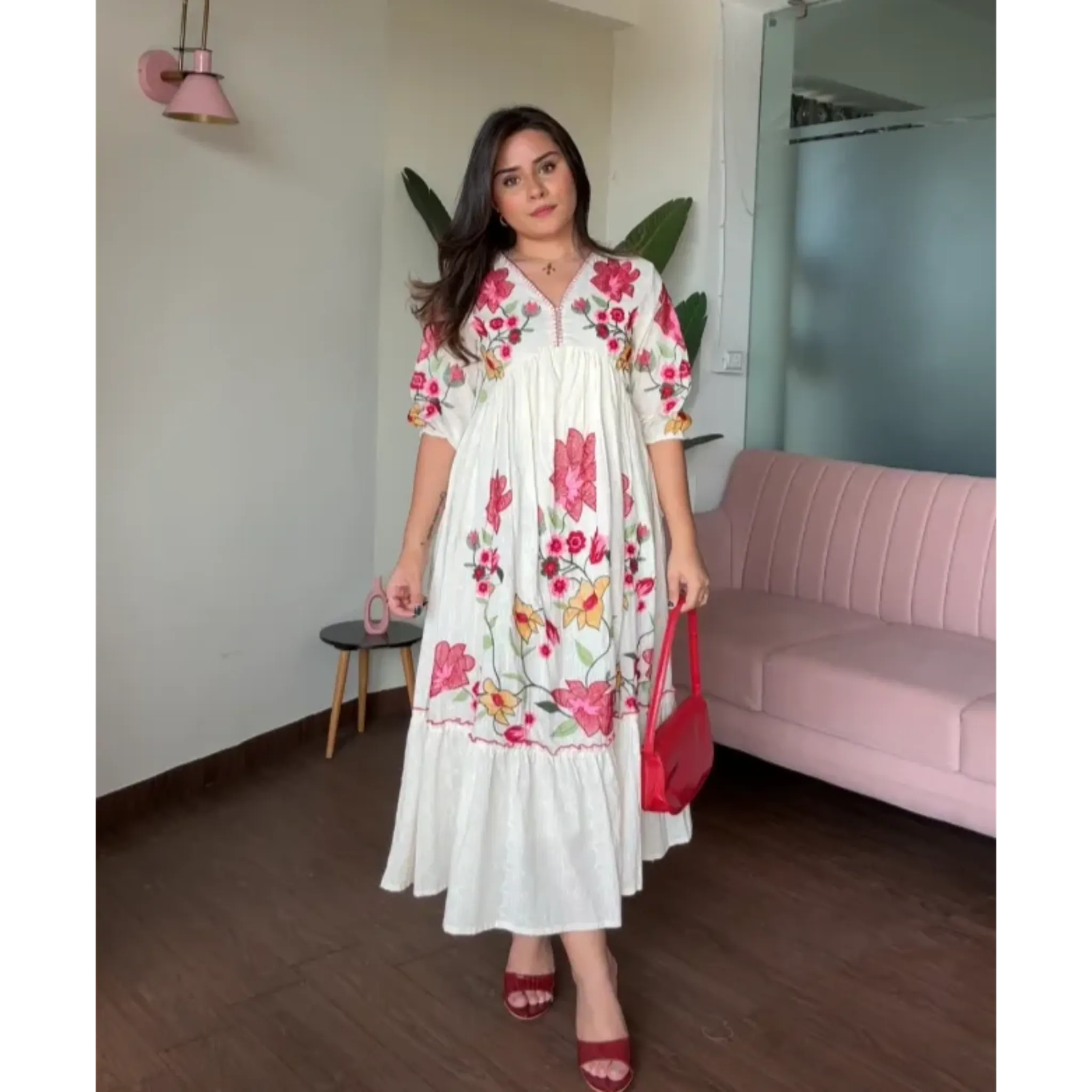 Aalia Cut Cotton Embroidered Flared Dress