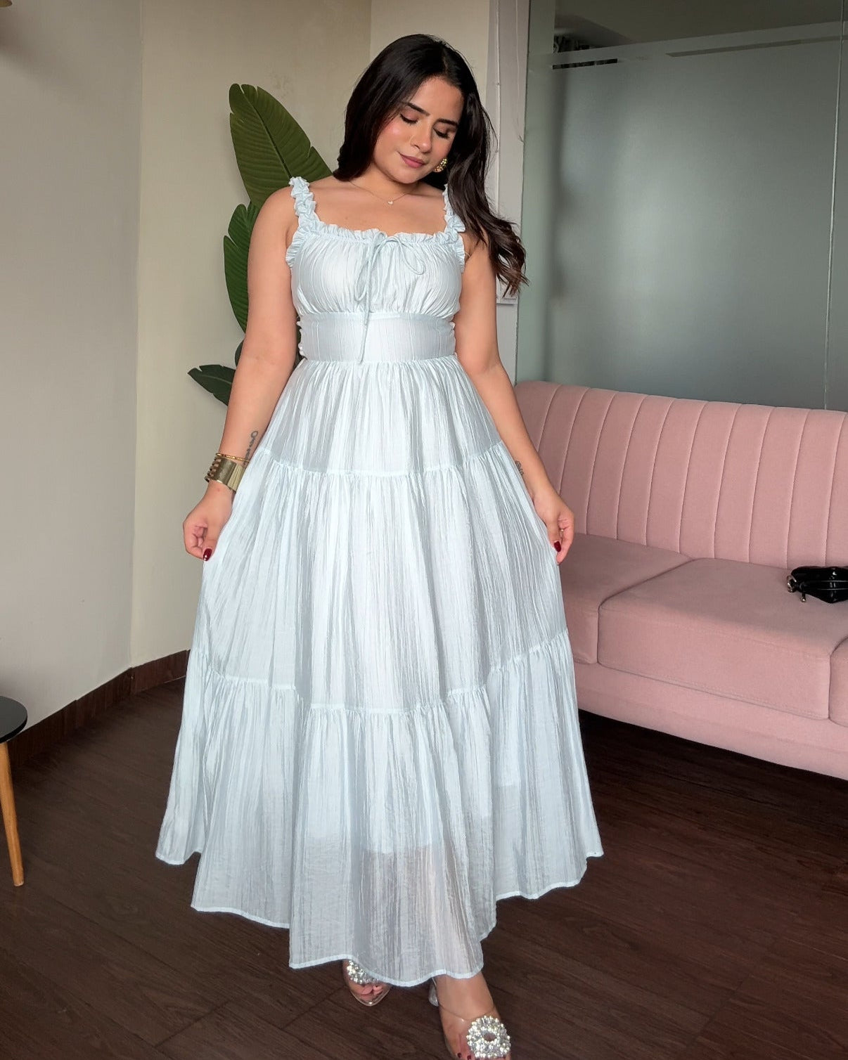 Back Tie Up Flared Maxi Dress