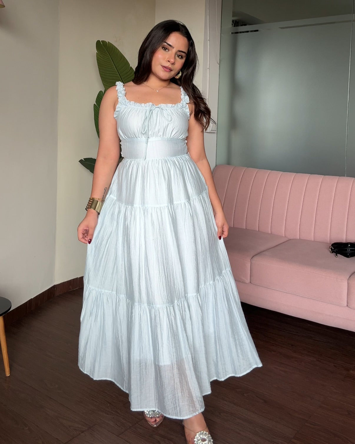 Back Tie Up Flared Maxi Dress