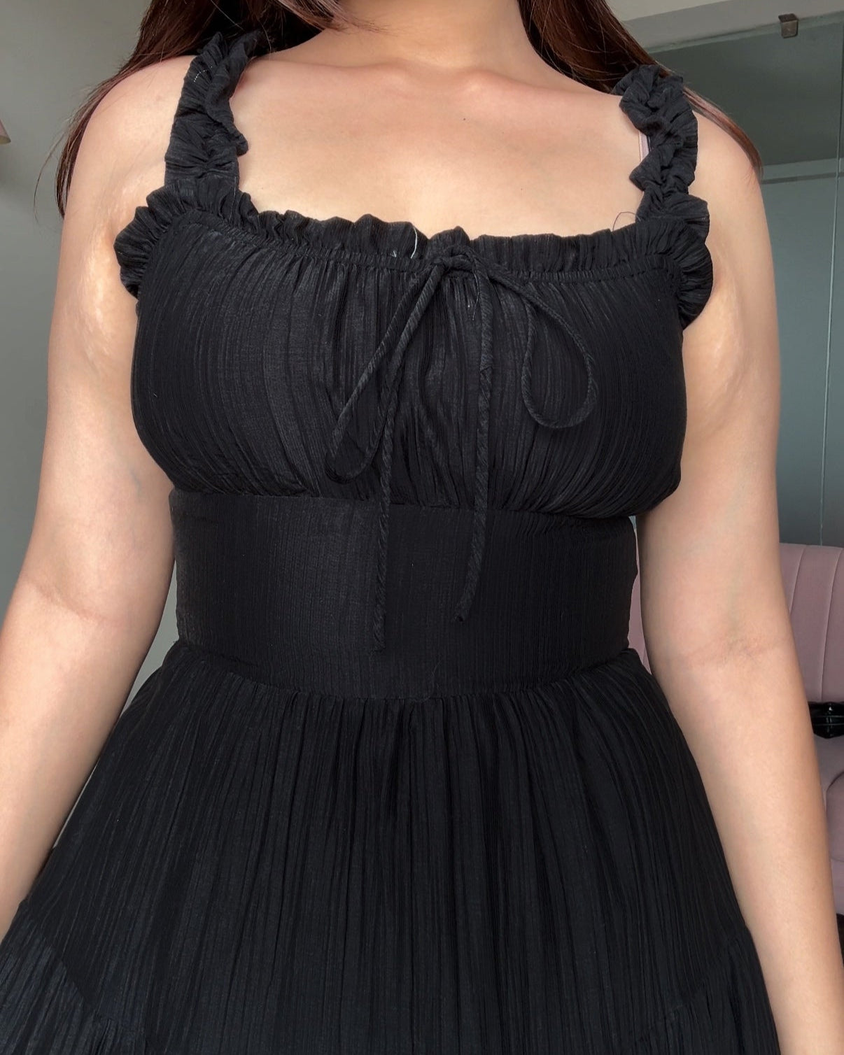 Back Tie Up Flared Maxi Dress