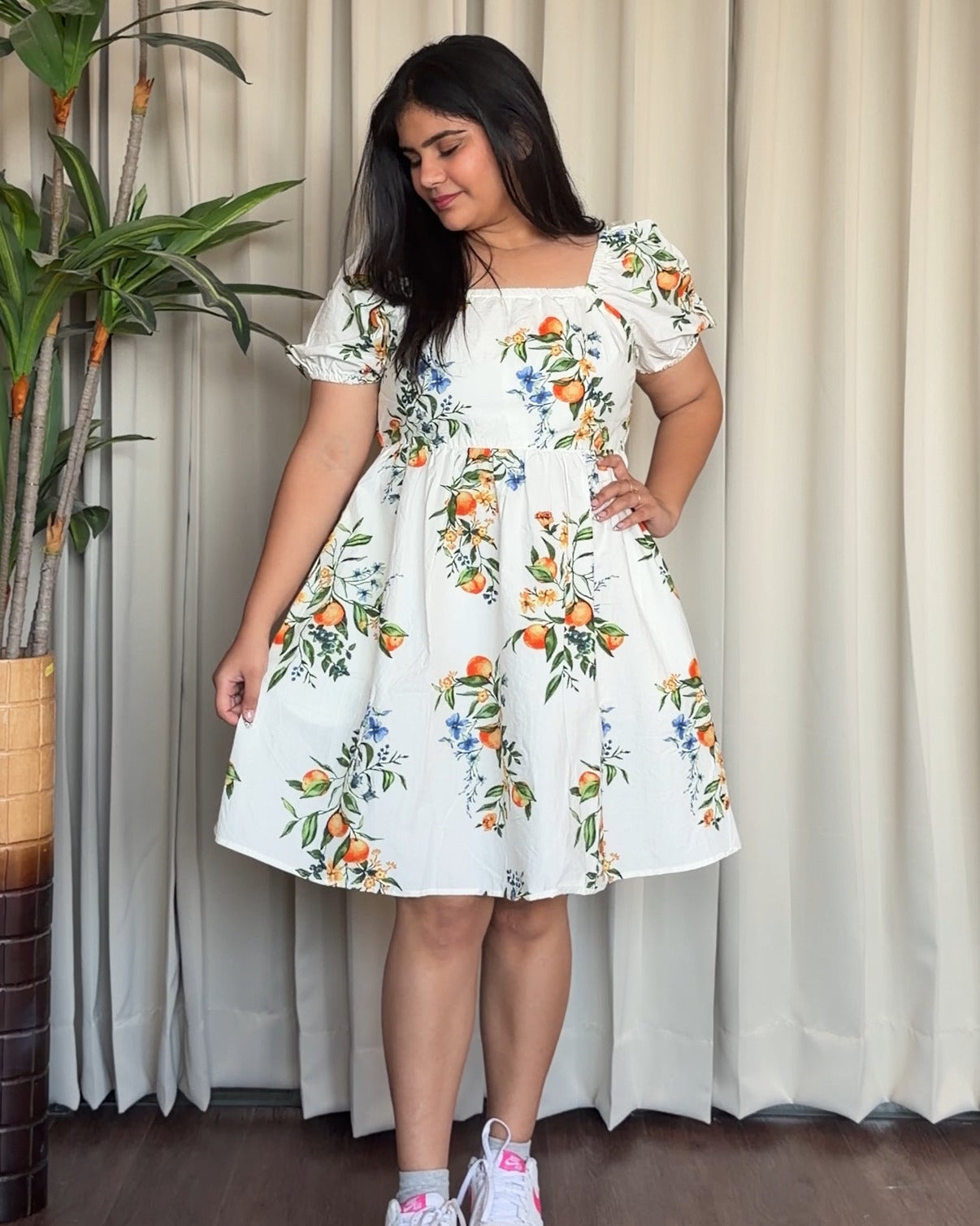 Back Tie Up Floral Detailing Cotton Dress
