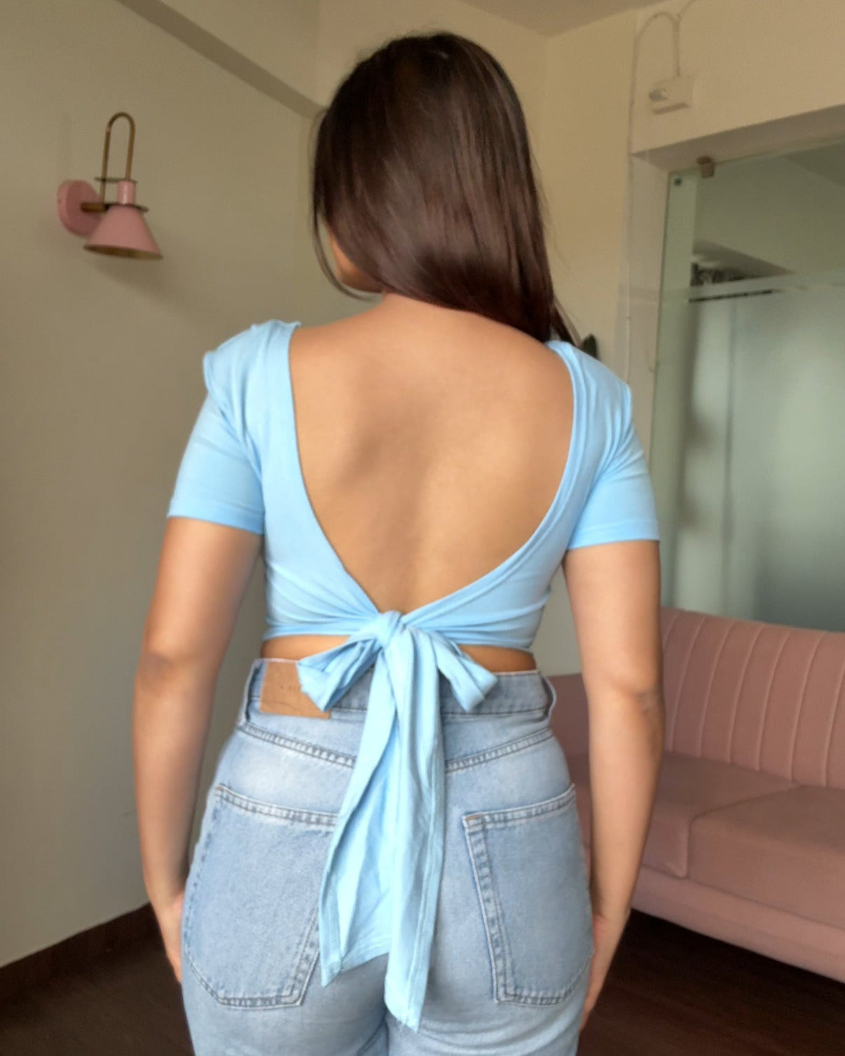 Back Tie Up Padded Casual Backless Top