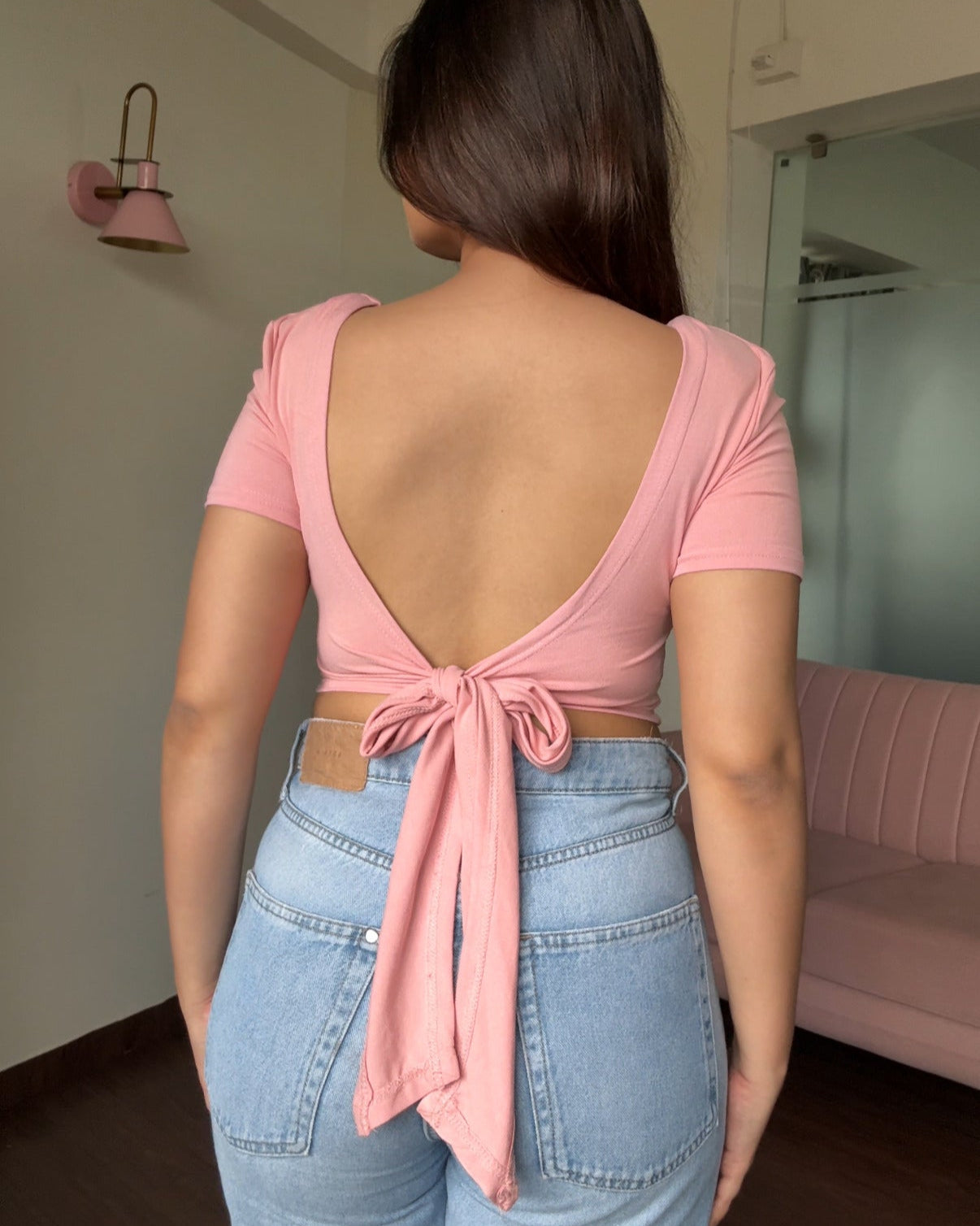 Back Tie Up Padded Casual Backless Top