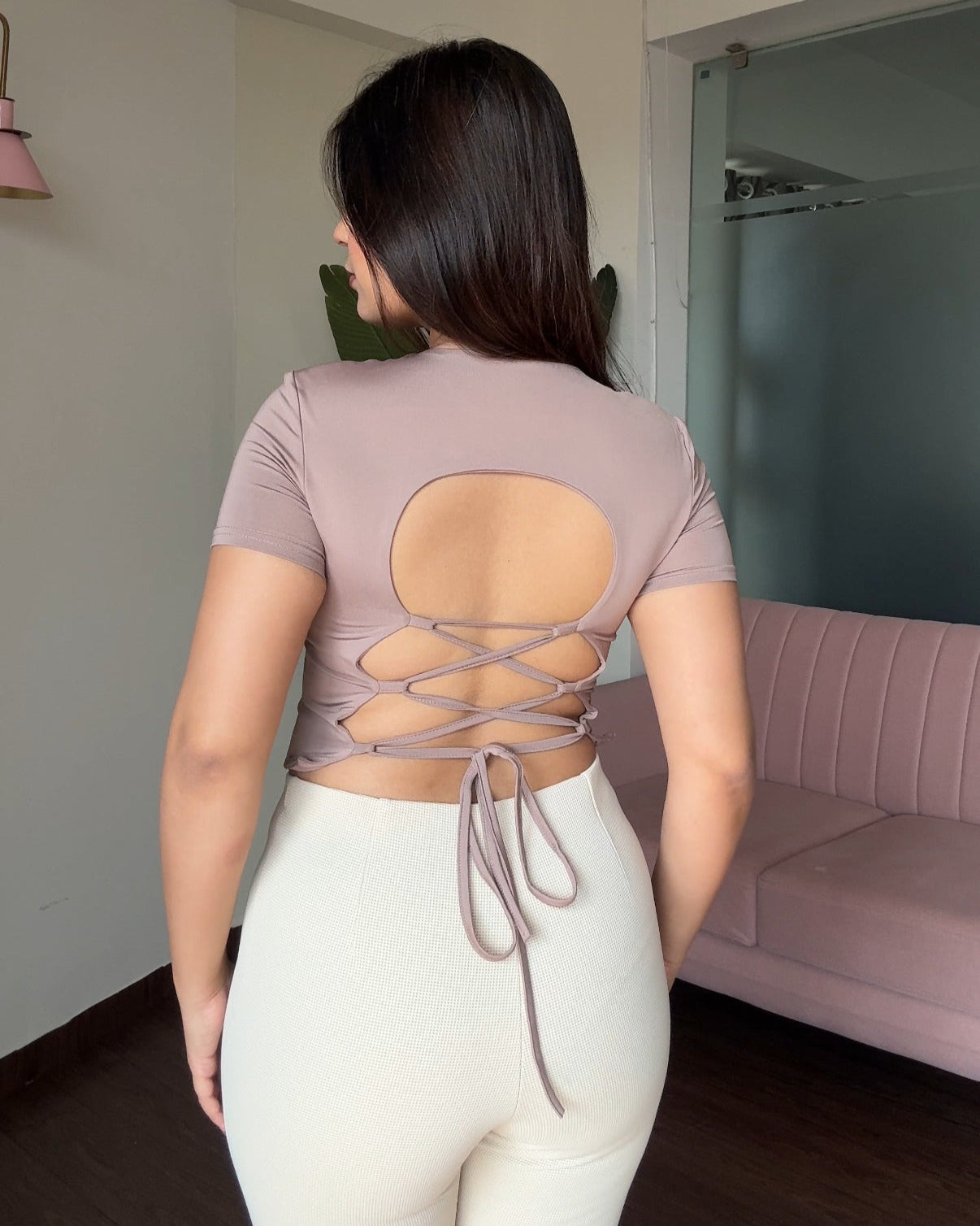 Backless Double Layered Stretchy Round Neck Top