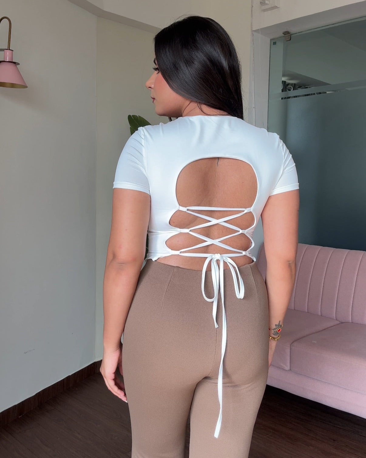 Backless Double-Layered Stretchy Round Neck Top