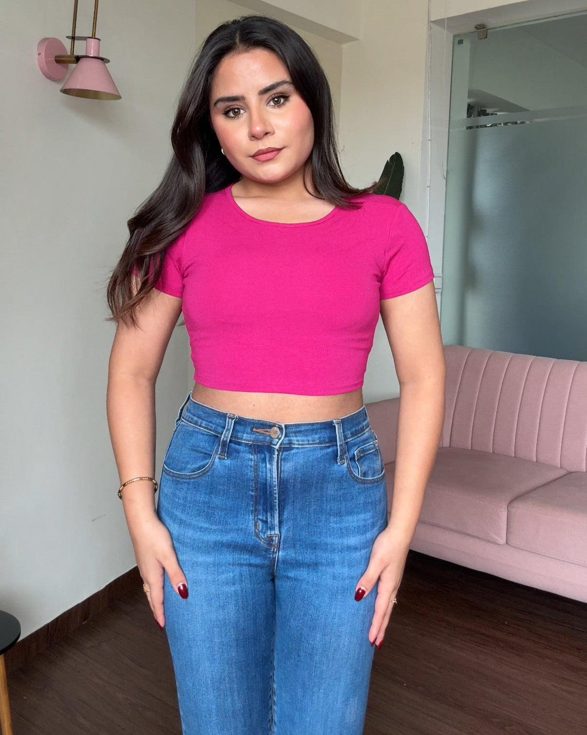 Backless Padded Round Neck Fitted Tee