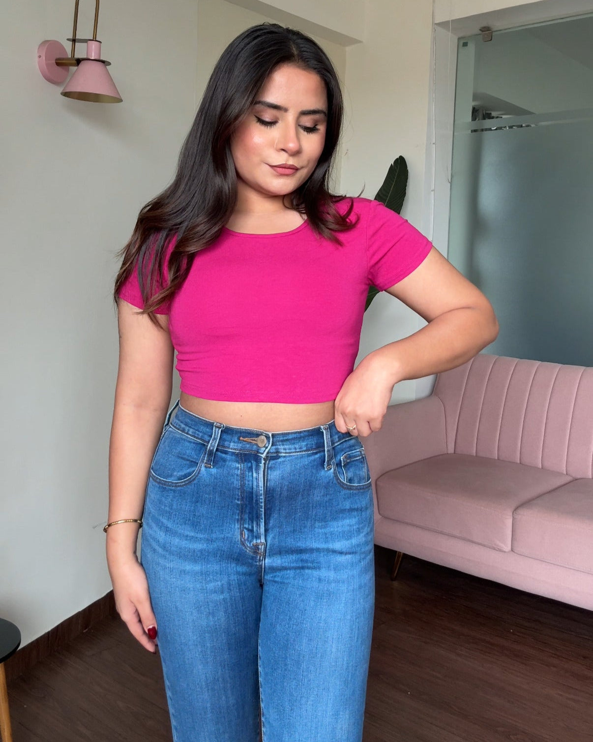 Backless Padded Round Neck Fitted Tee