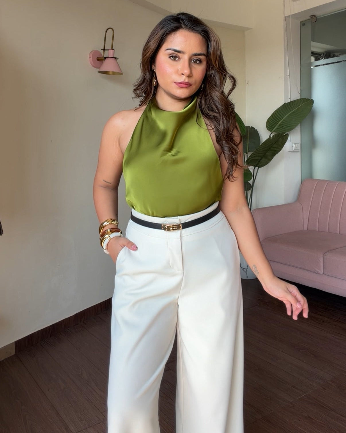 Backless Satin Halterneck Top