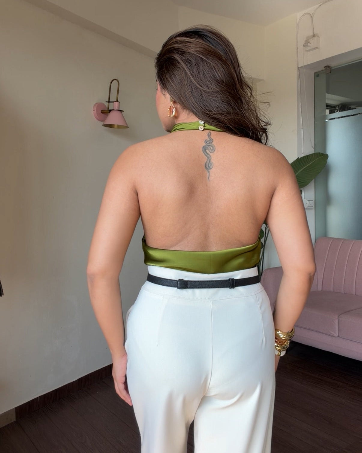 Backless Satin Halterneck Top