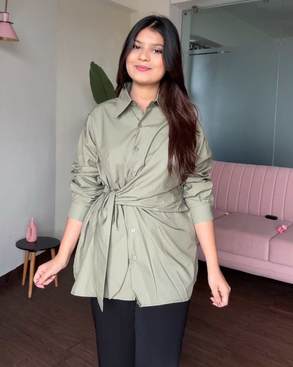 Baggy Wrap Up Cotton Shirt