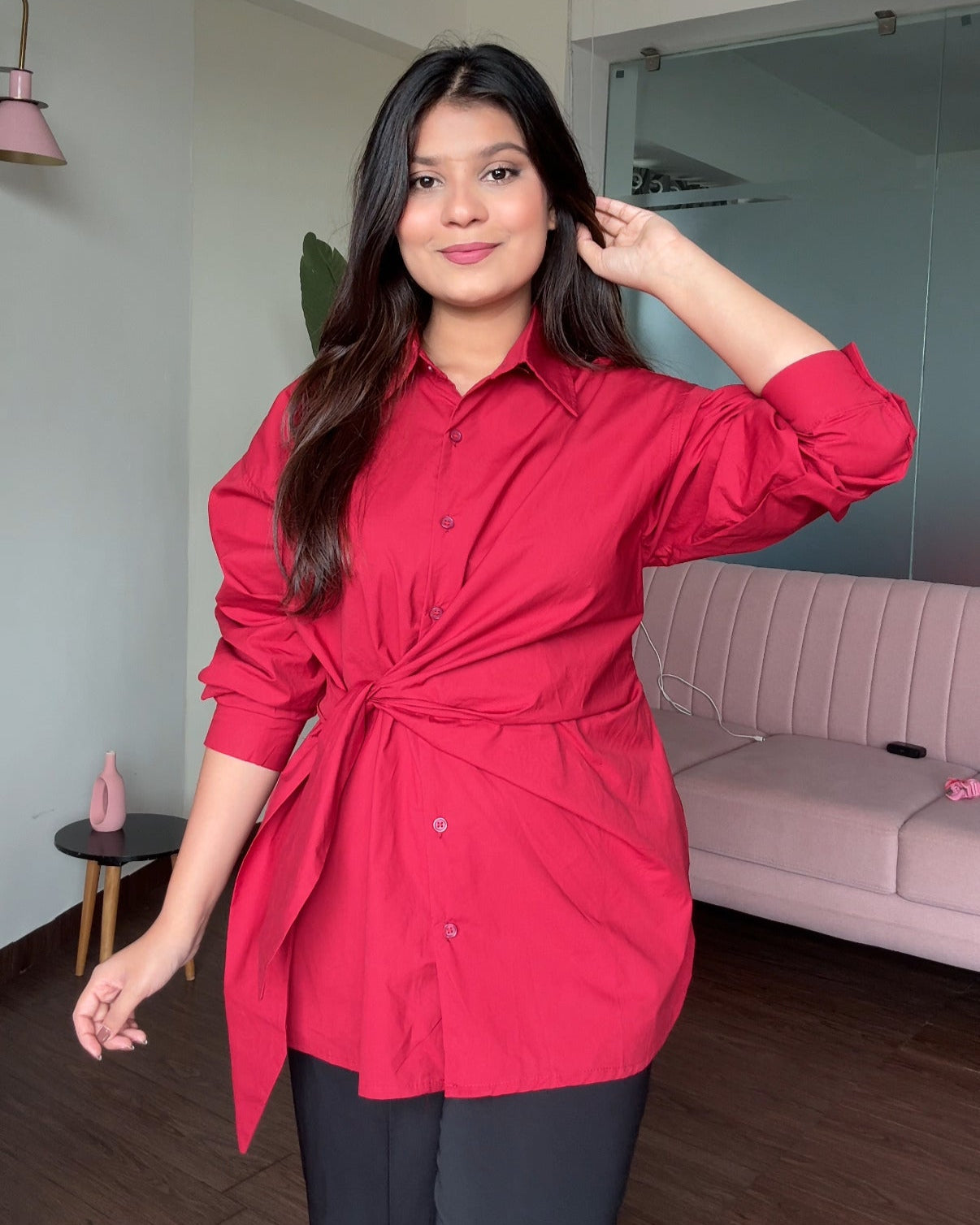 Baggy Wrap Up Cotton Shirt