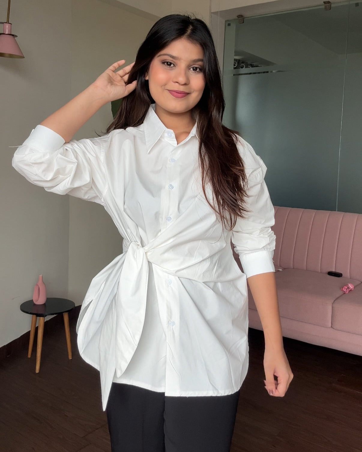 Baggy Wrap Up Cotton Shirt