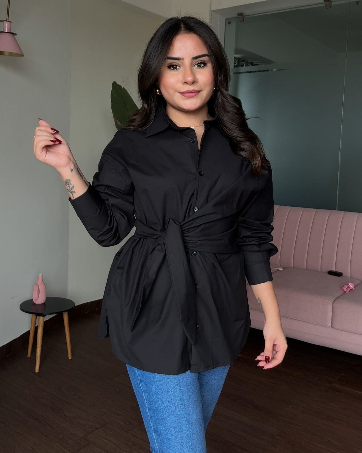 Baggy Wrap Up Cotton Shirt