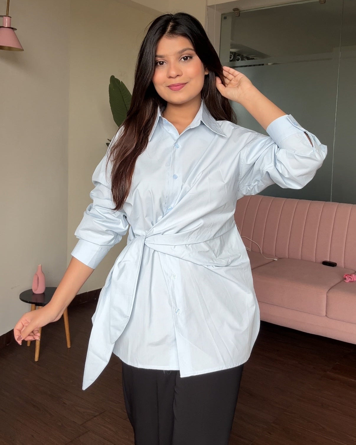 Baggy Wrap Up Cotton Shirt