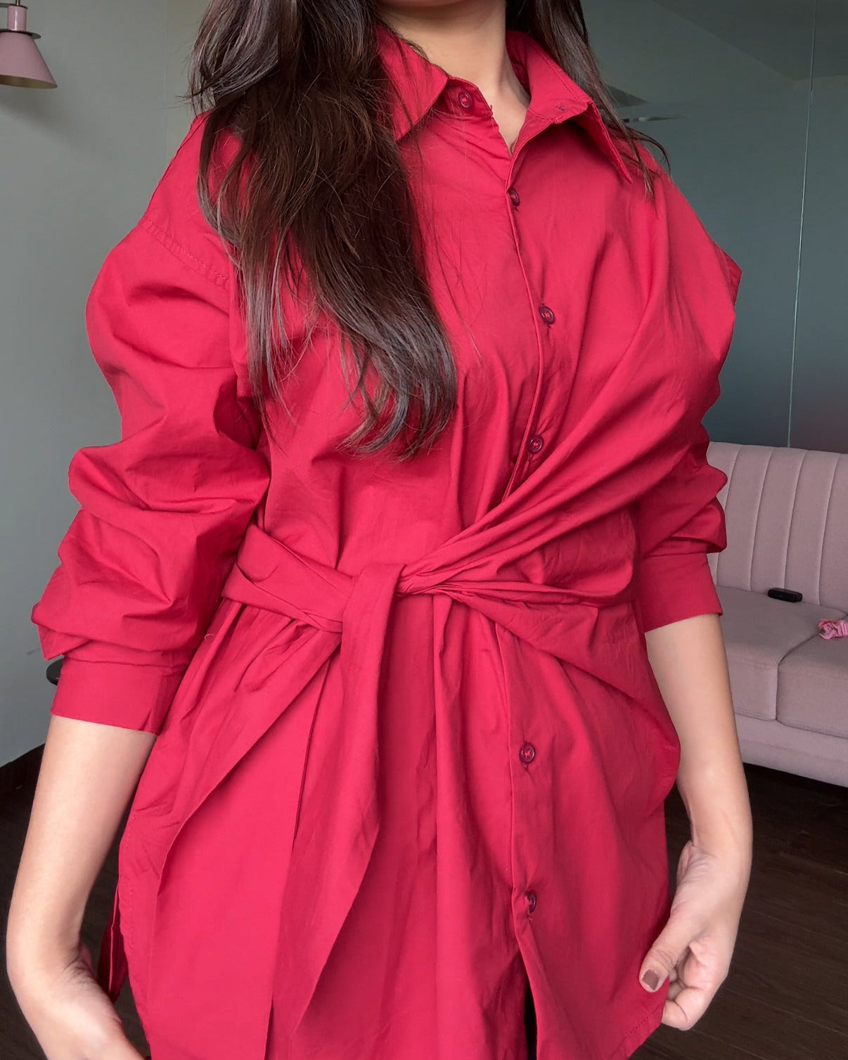 Baggy Wrap Up Cotton Shirt