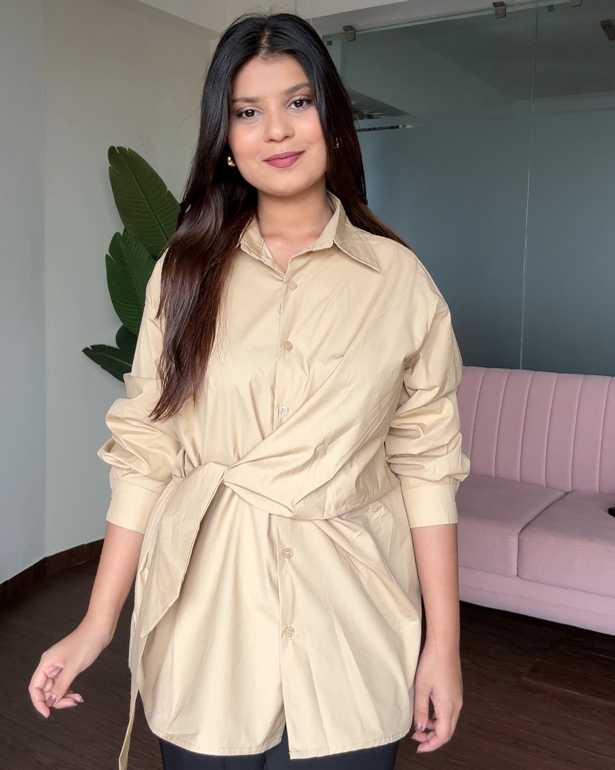 Baggy Wrap Up Cotton Shirt