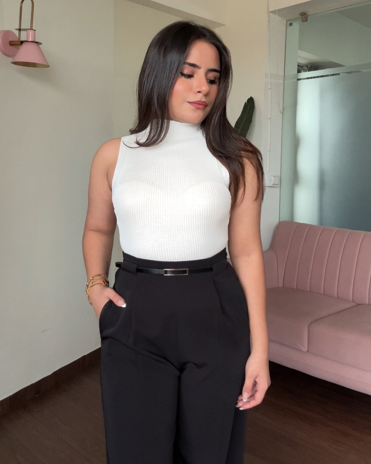 Basic High Neck Ribbed Bodycon Top