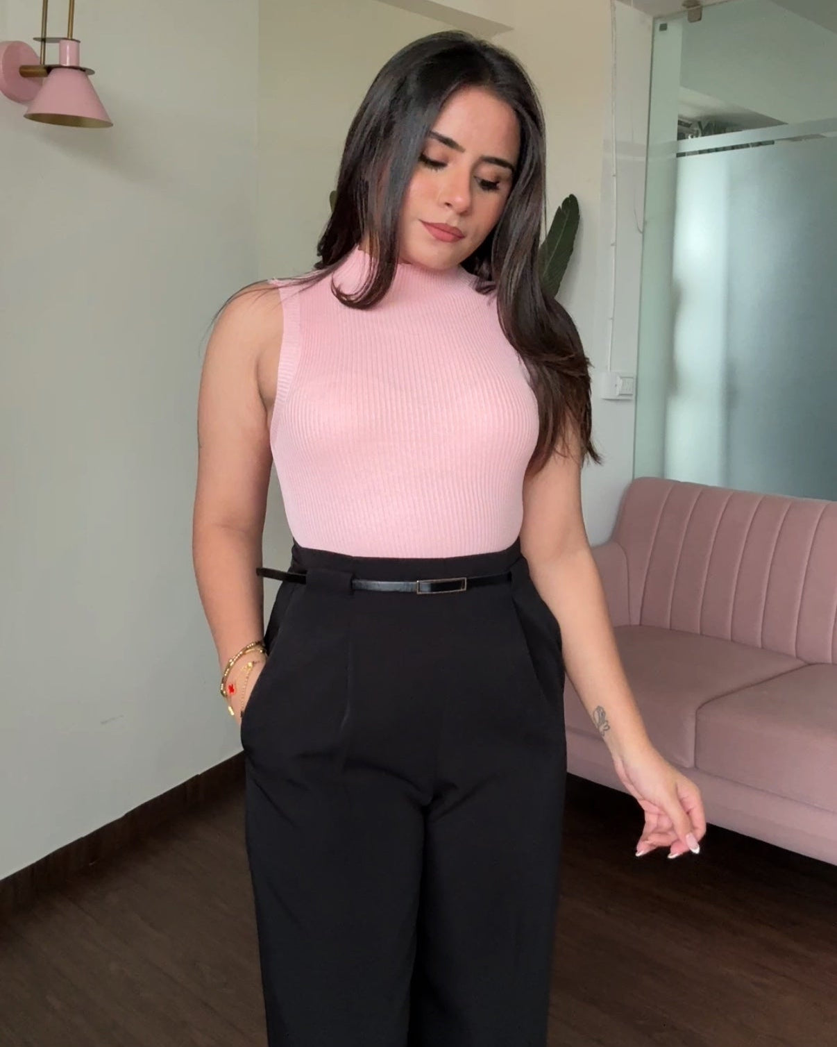 Basic High Neck Ribbed Bodycon Top