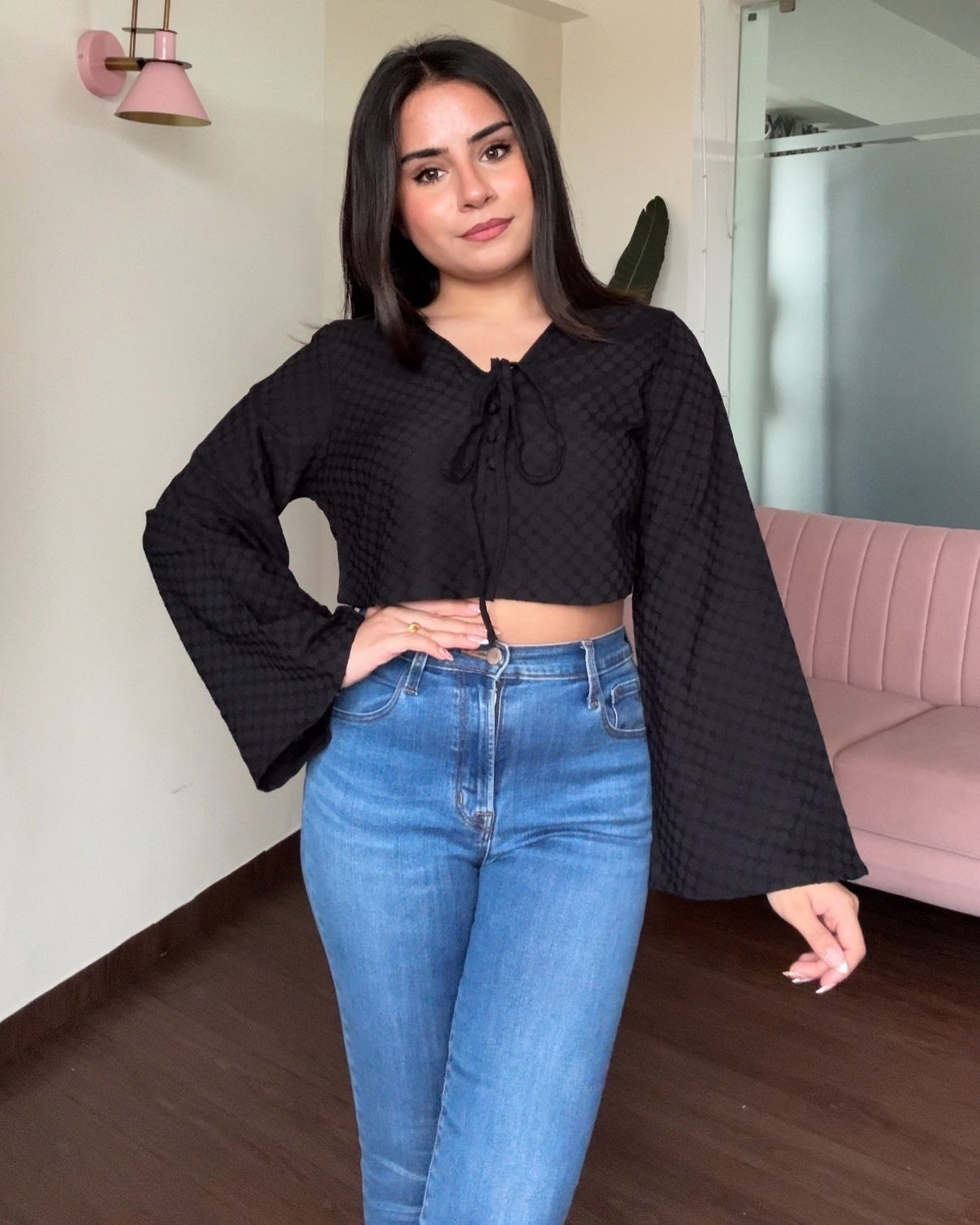 Bell Sleeve Tie Up Detailing Crop Top