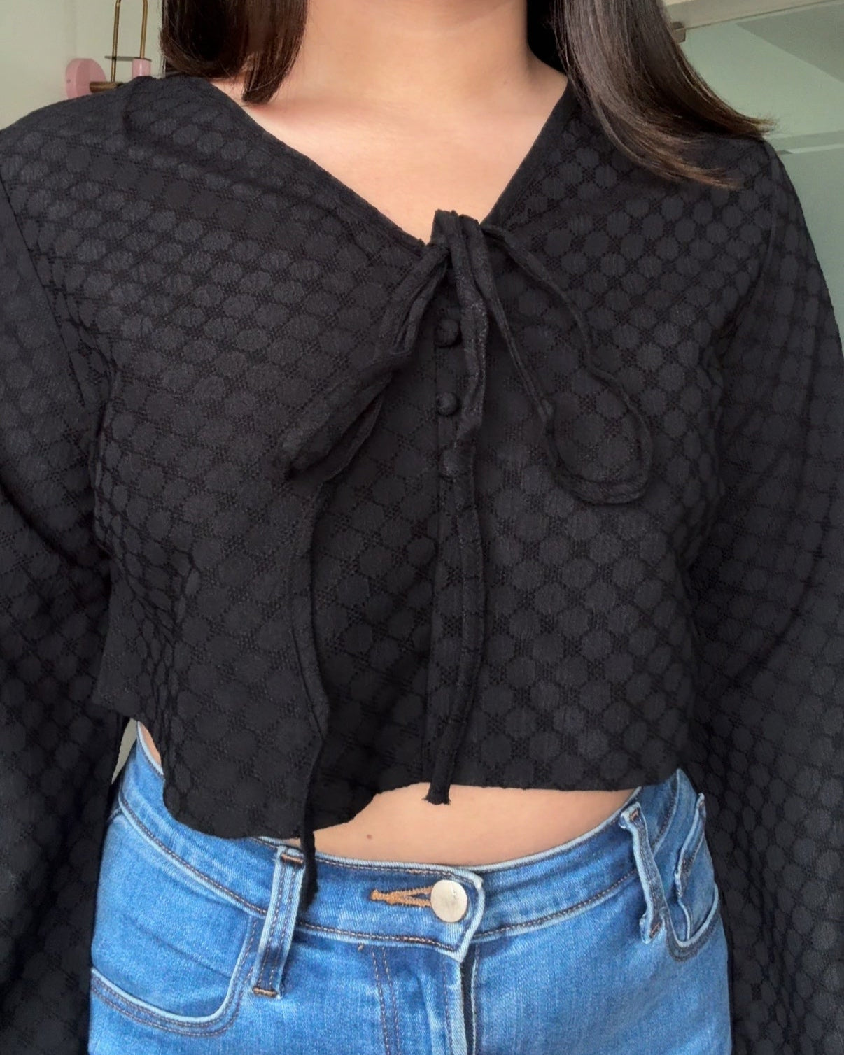 Bell Sleeve Tie Up Detailing Crop Top