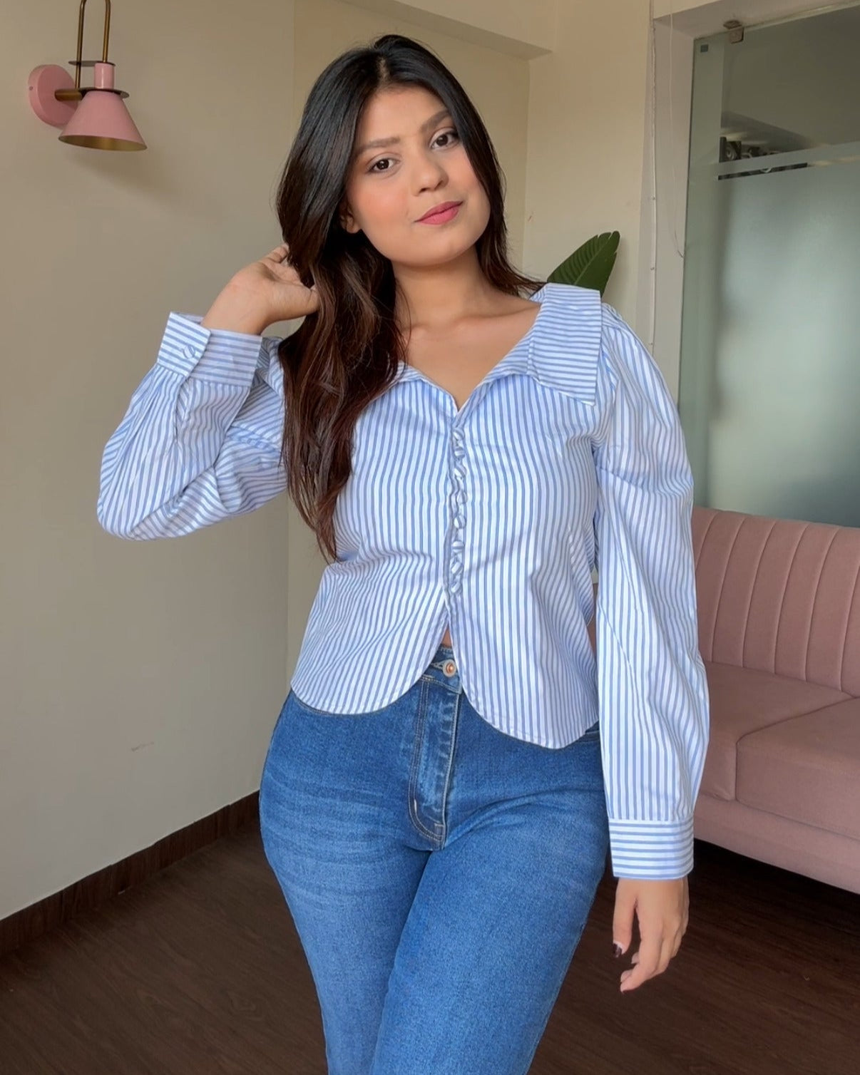 Boat Neck Button Up Shirt