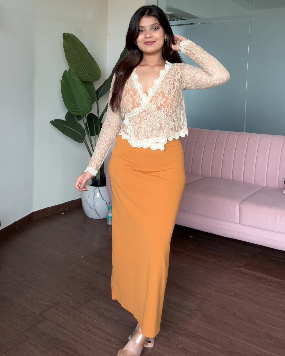 Bodycon Fitted Midi Dress With Lace Shrug