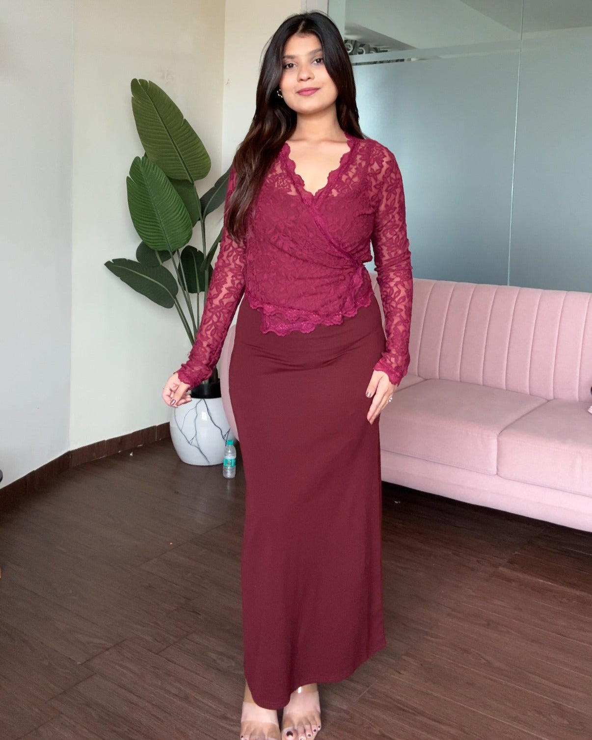 Bodycon Fitted Midi Dress With Lace Shrug