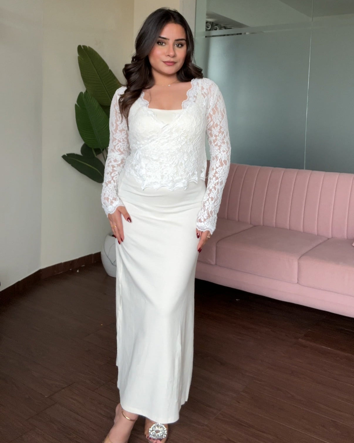 Bodycon Fitted Midi Dress With Lace Shrug