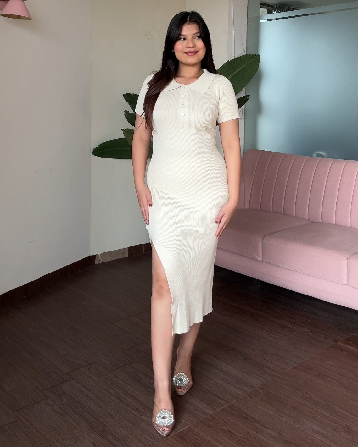 Bodycon Polo Dress With Slit