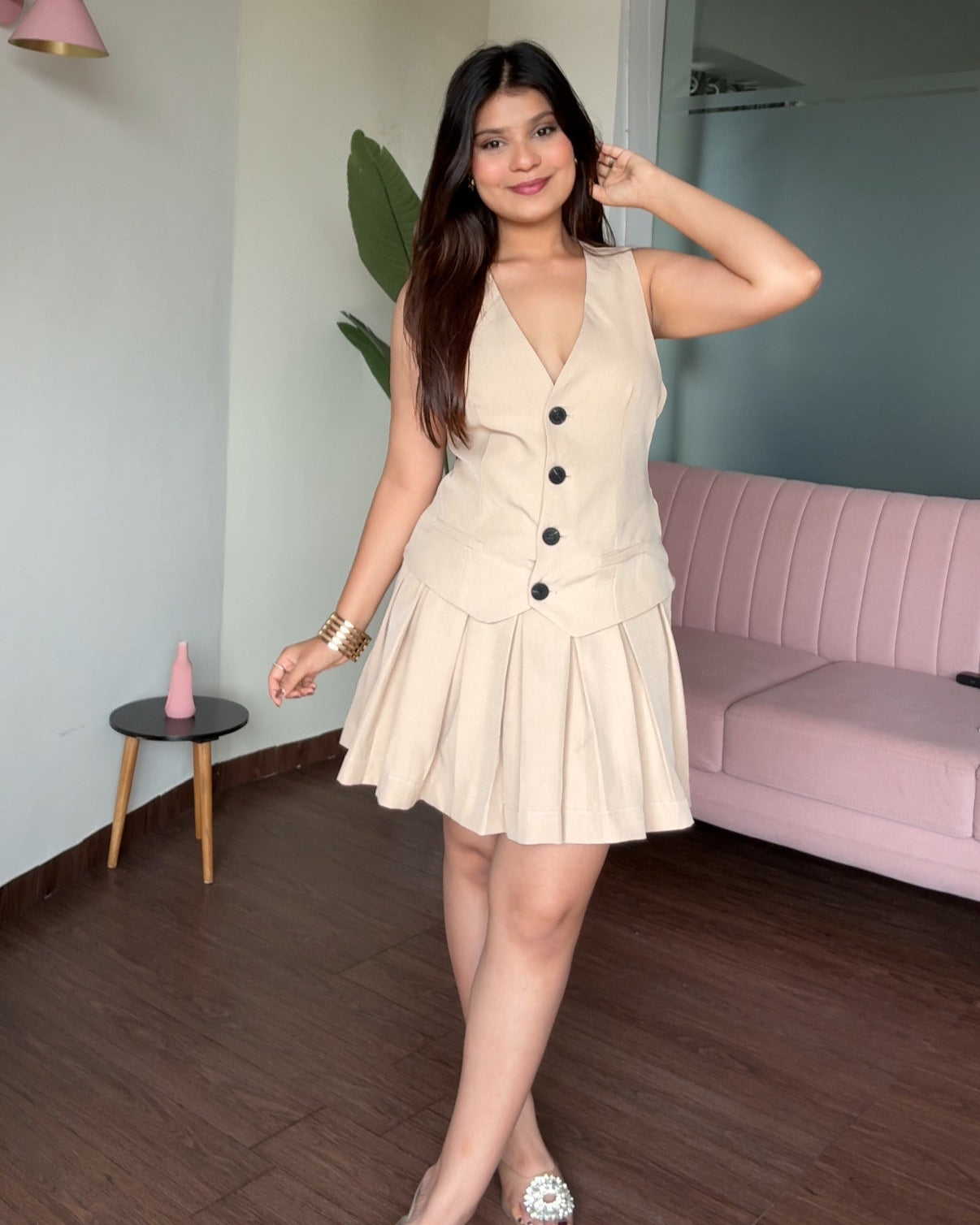 Box Pleated Mini Dress