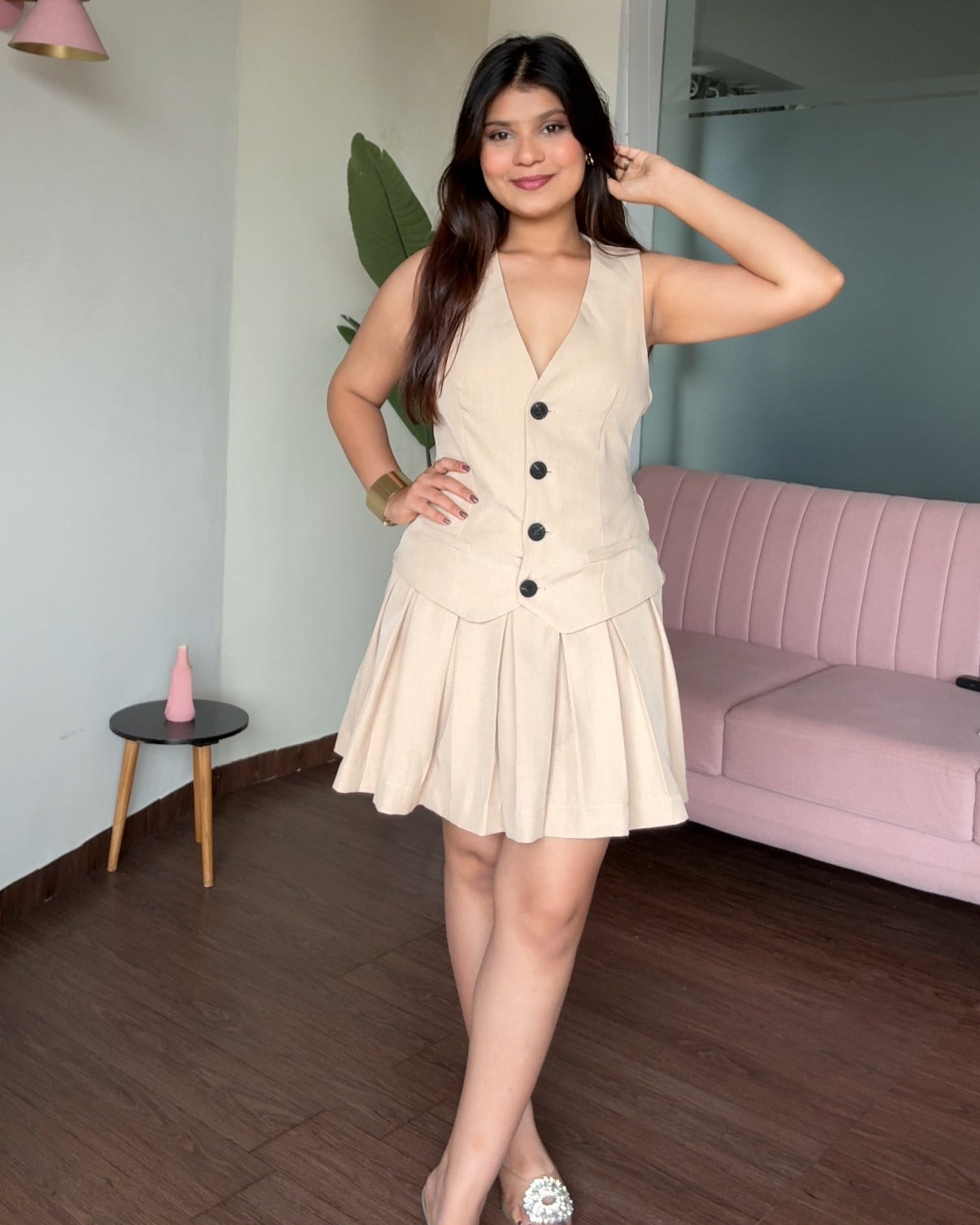 Box Pleated Mini Dress