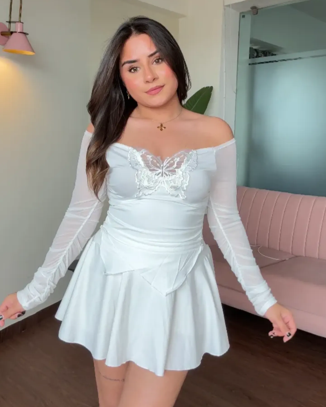 Butterfly Off Shoulder Mesh Detailed Top
