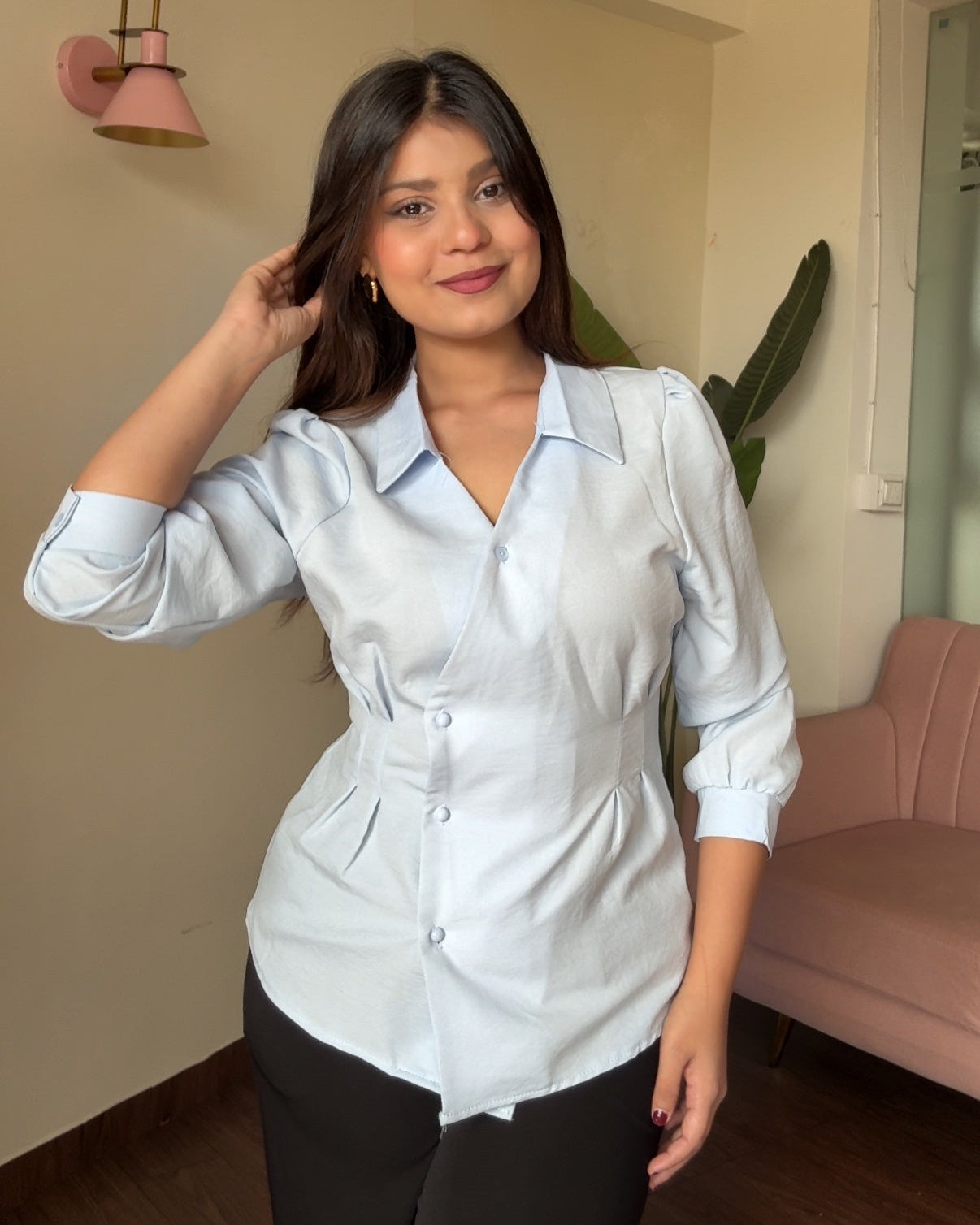 Button Up Fitted Structured Solid Shirt