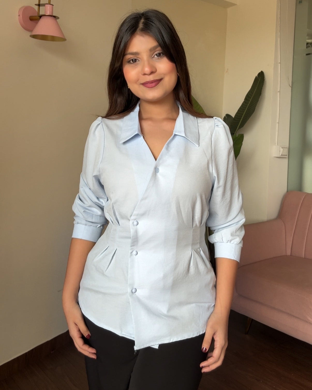 Button Up Fitted Structured Solid Shirt
