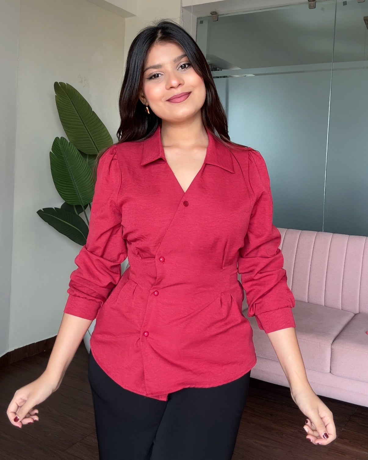 Button Up Fitted Structured Solid Shirt