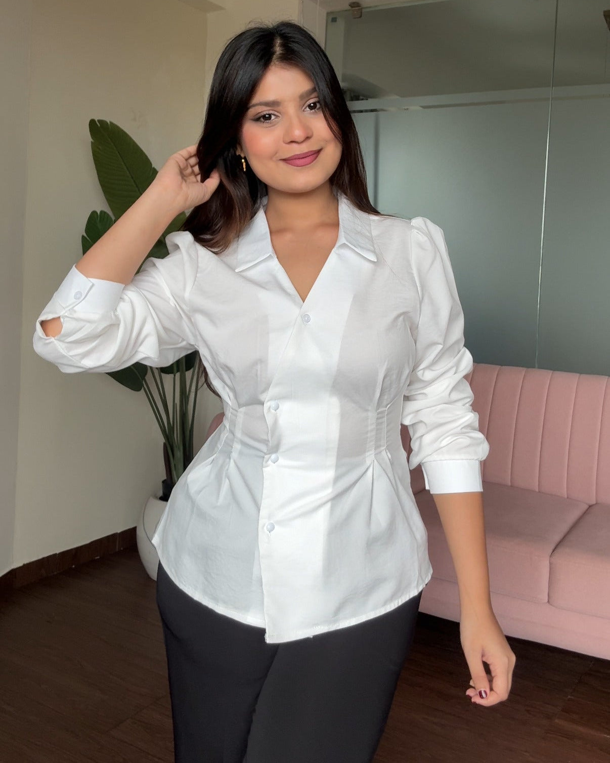 Button Up Fitted Structured Solid Shirt
