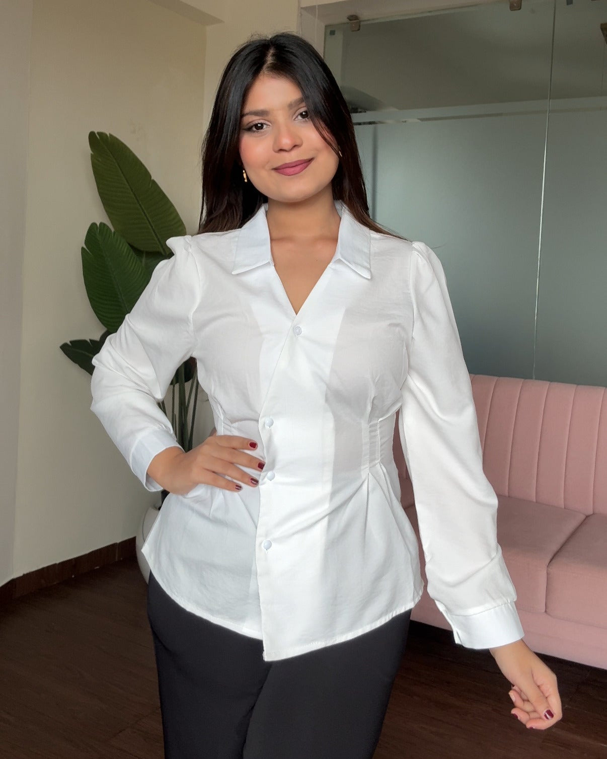 Button Up Fitted Structured Solid Shirt