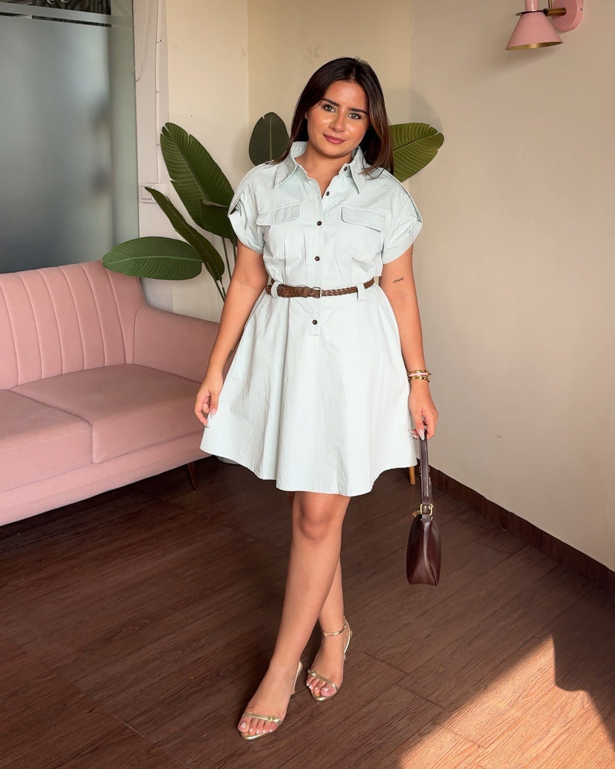 Cargo Mini Summer Shirt Dress With Belt