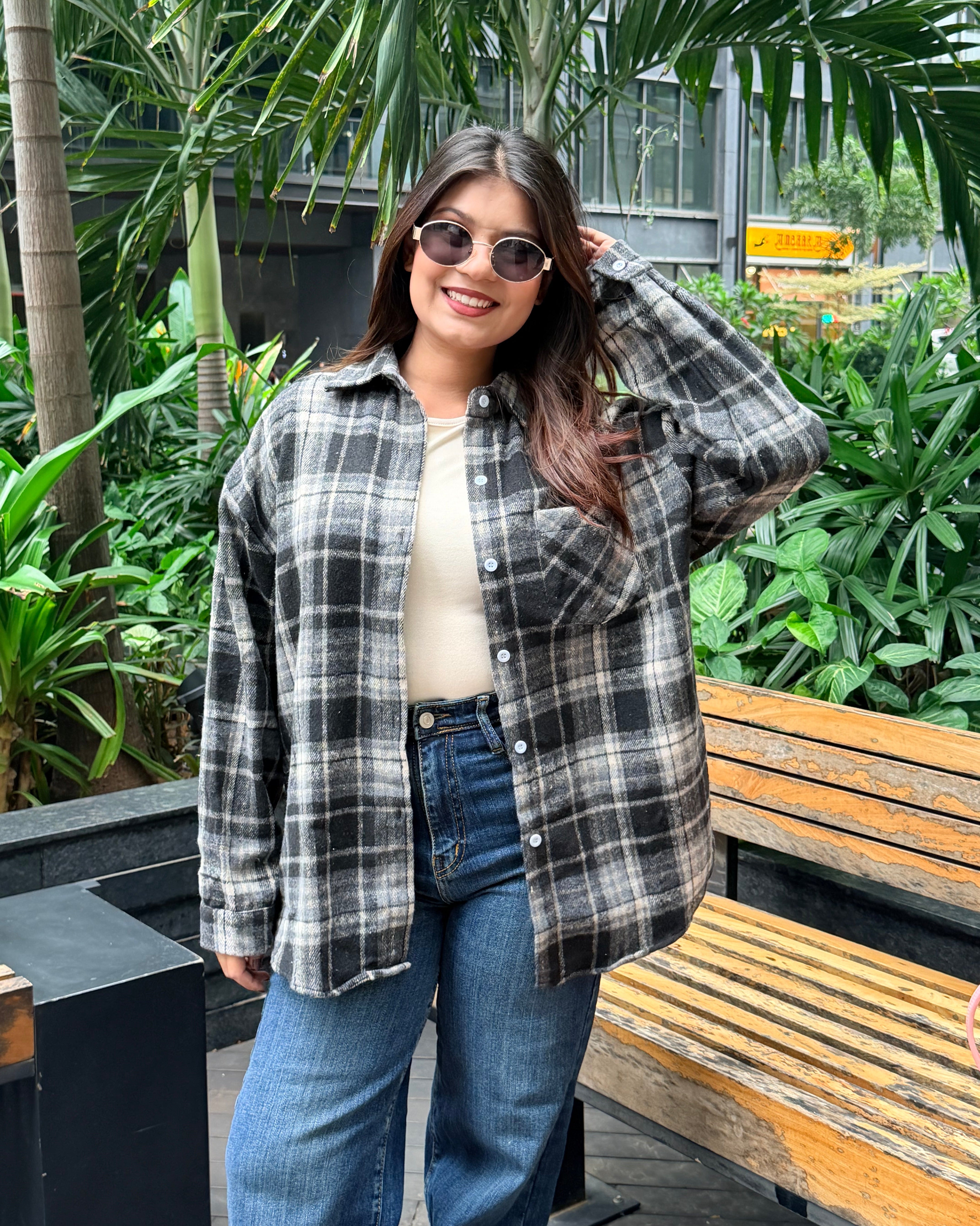 Checker Light Woollen Shacket