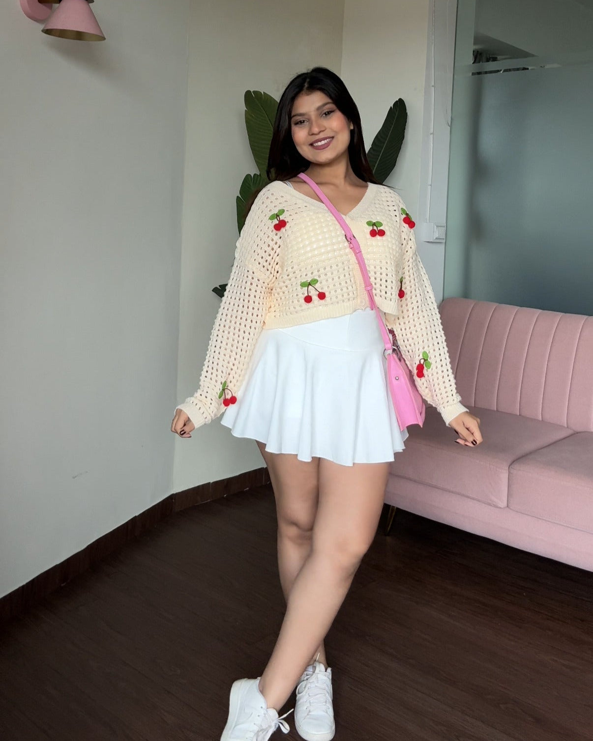 Cherry Crochet Cropped Baggy Cardigan