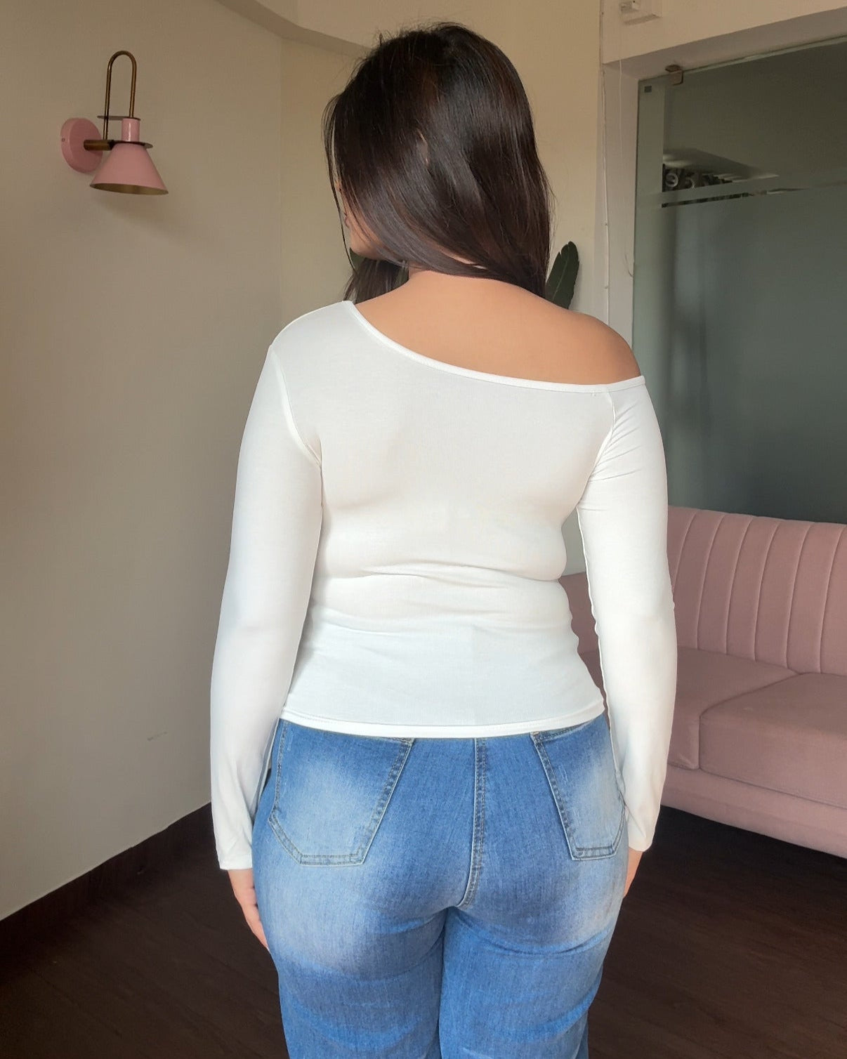 Chic Dog One Shoulder Fitted Full Sleeve Tee