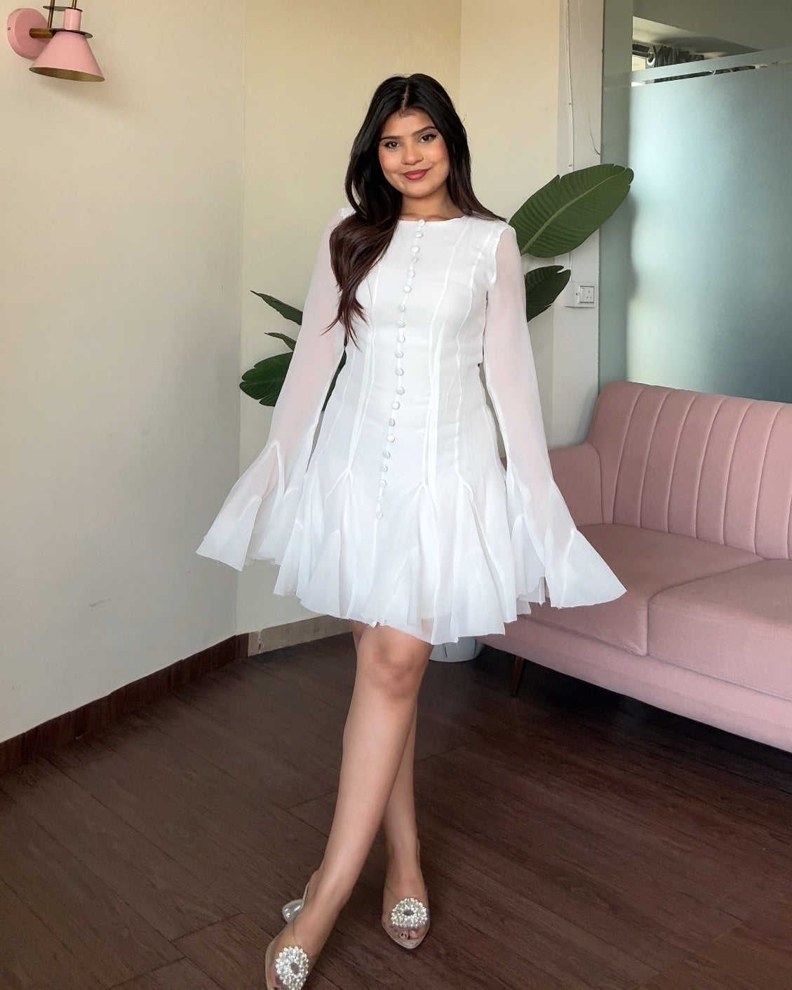 Chiffon Bell Sleeves Flared Dress