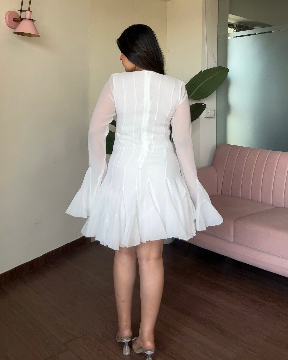 Chiffon Bell Sleeves Flared Dress