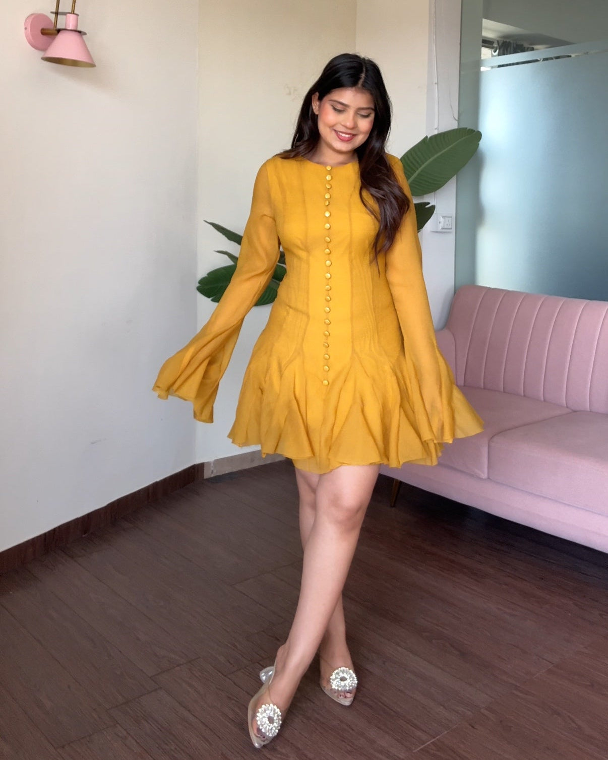 Chiffon Bell Sleeves Flared Dress