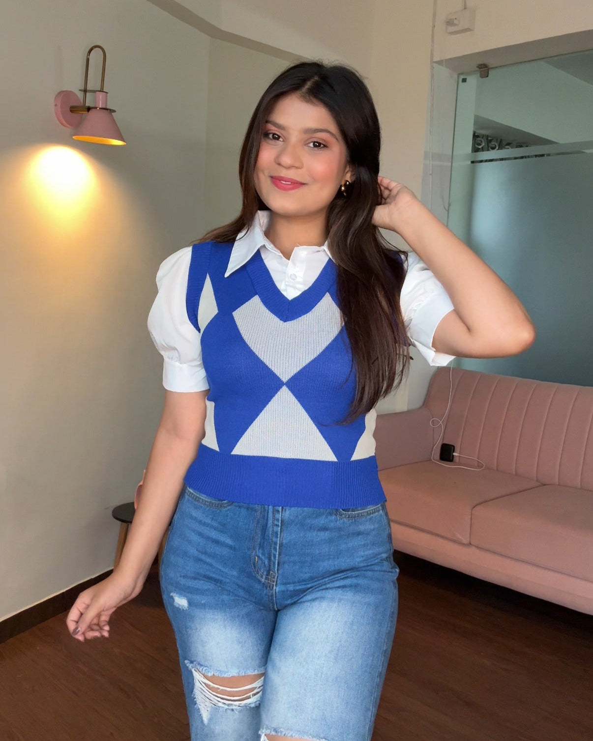 Classic Argyle Vest Shirt Top